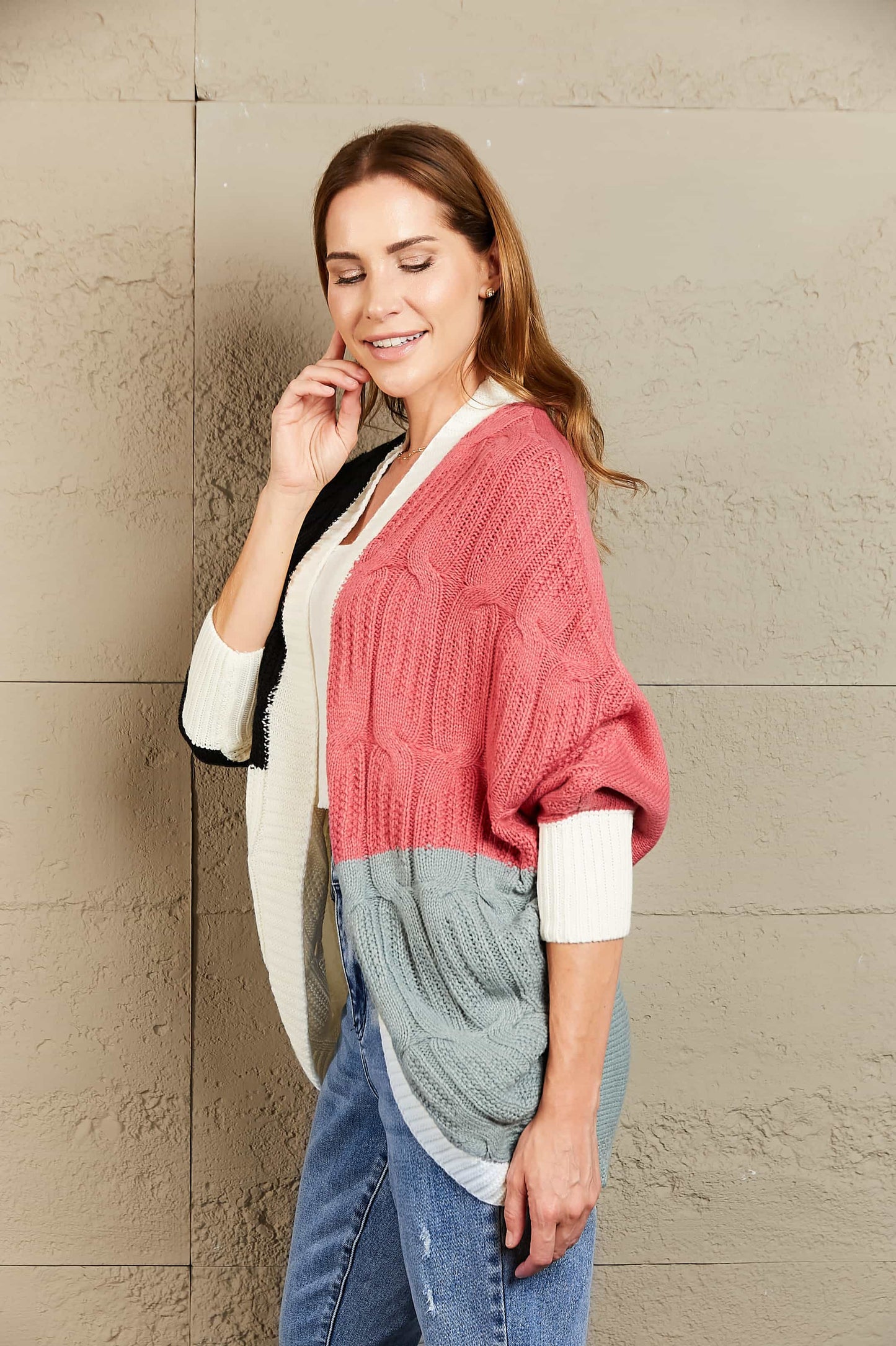 Color Block Cable-Knit Cardigan