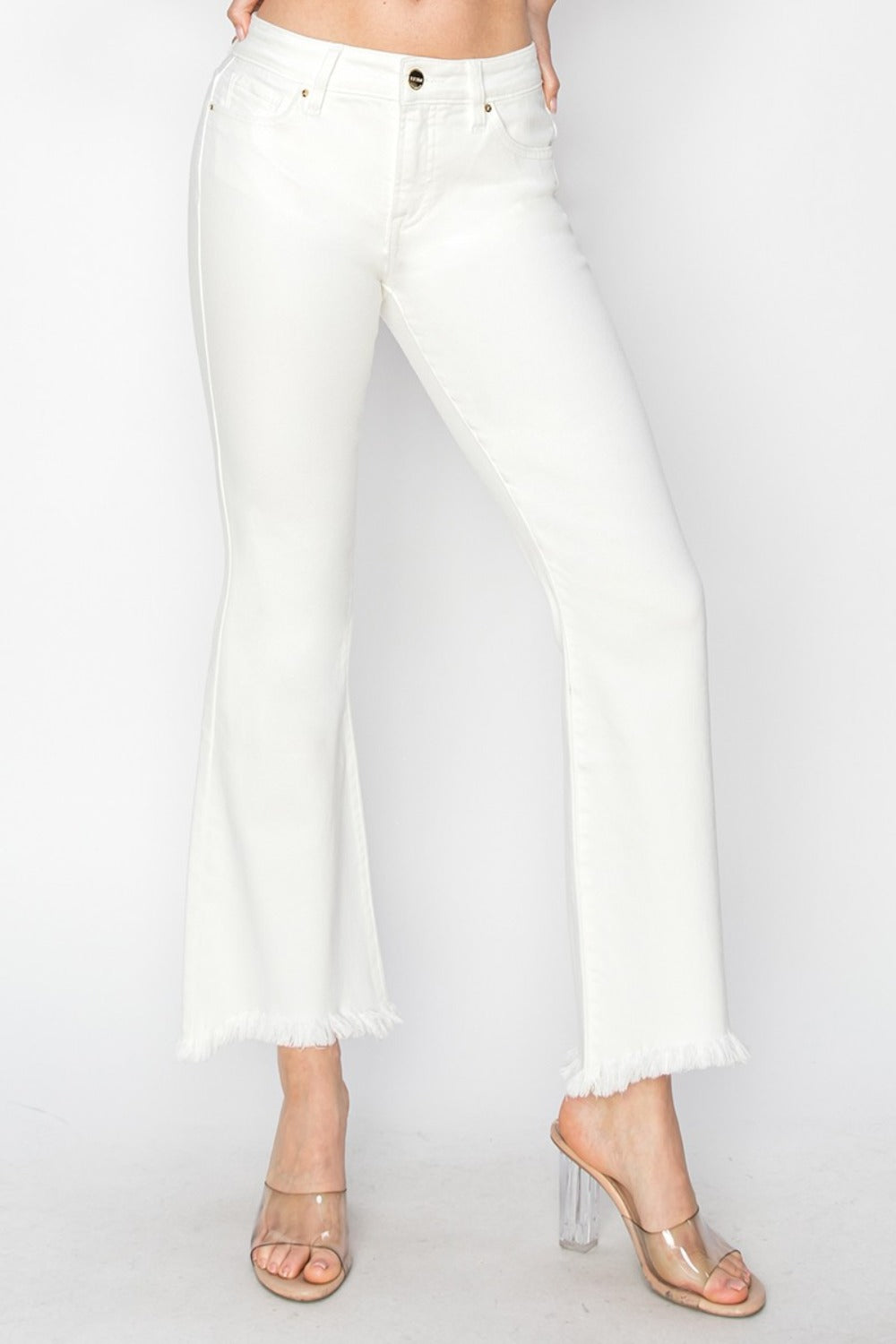 White Tummy Control Crop Flare Step Hem Jeans