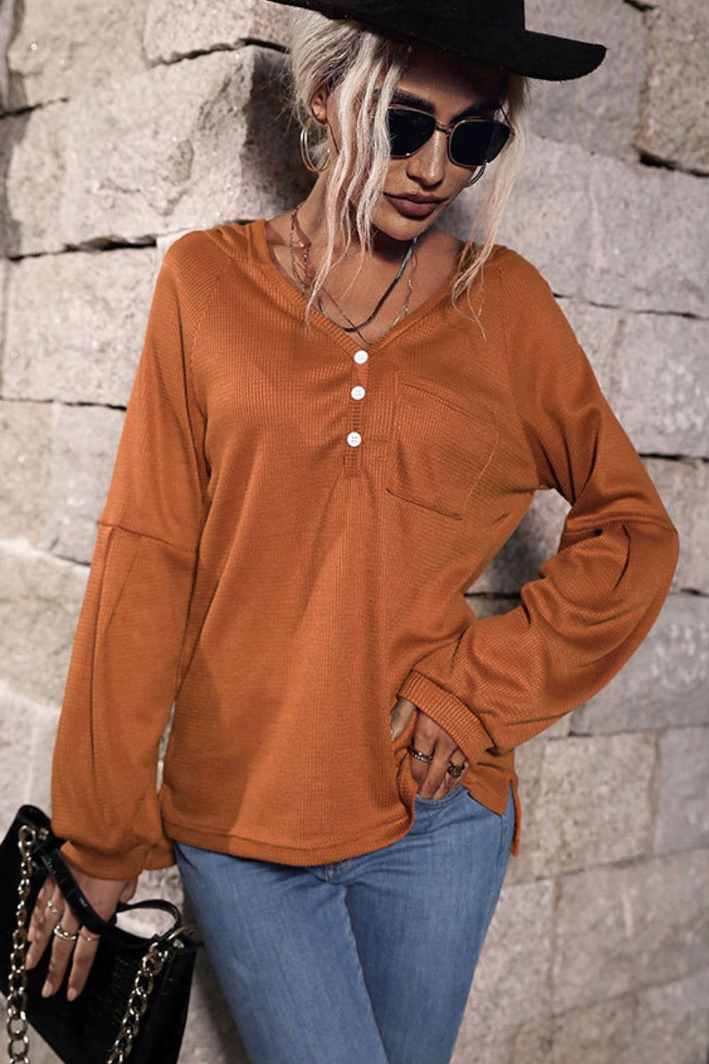 Brown Long Sleeve High-Low Hem Hoodie