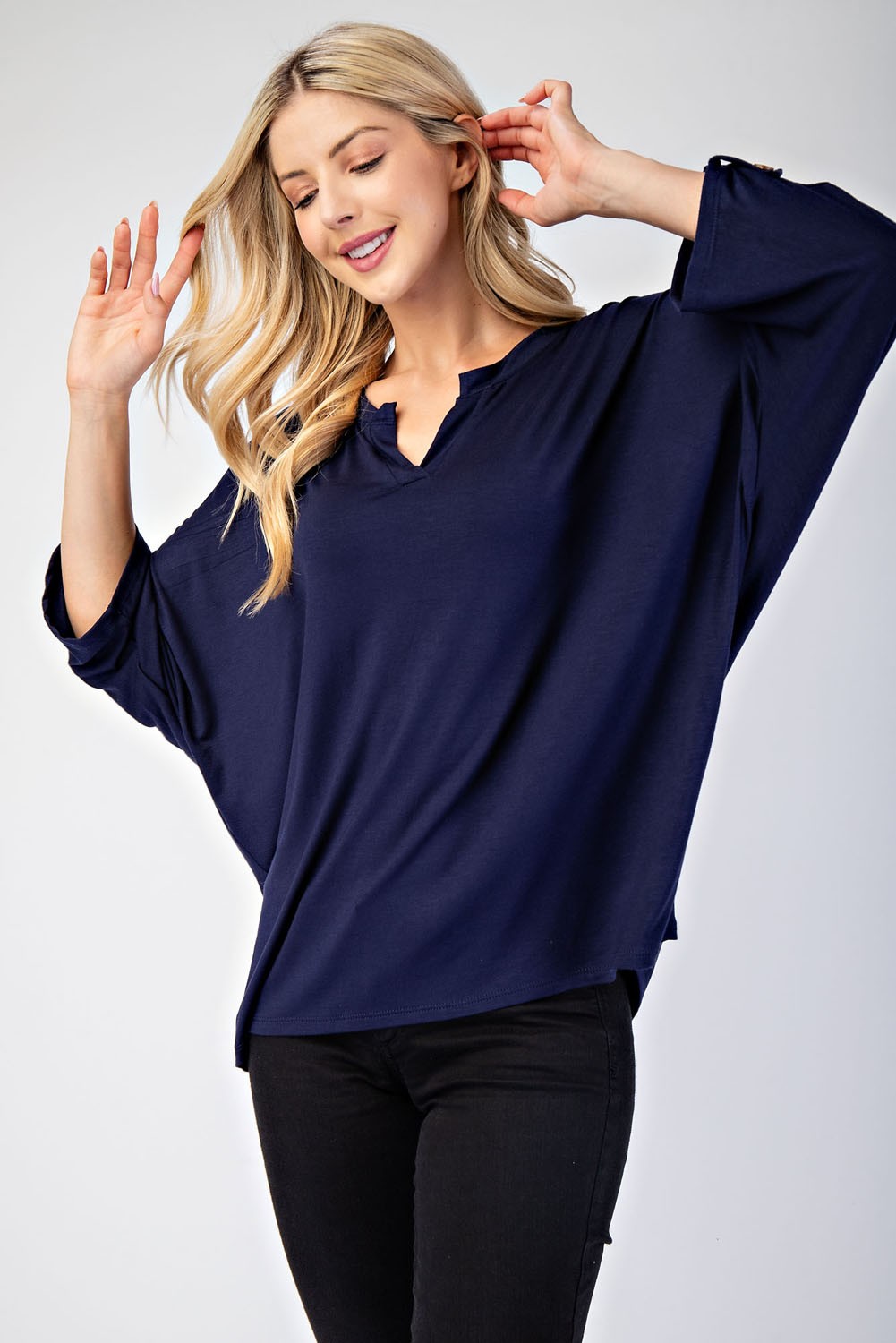 Navy Three-Quarter Sleeve Blouse