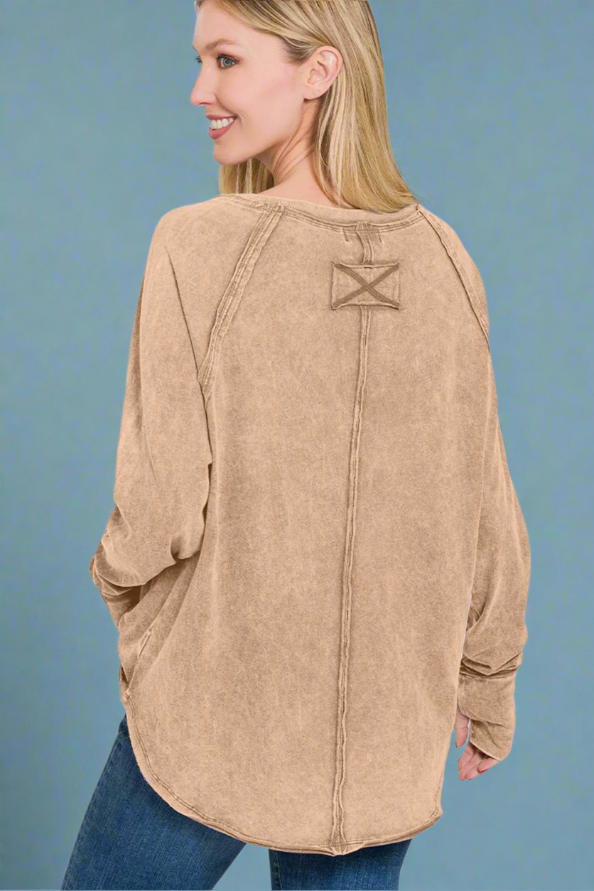 Long Sleeve Thumbhole T-Shirt in Ash Mocha