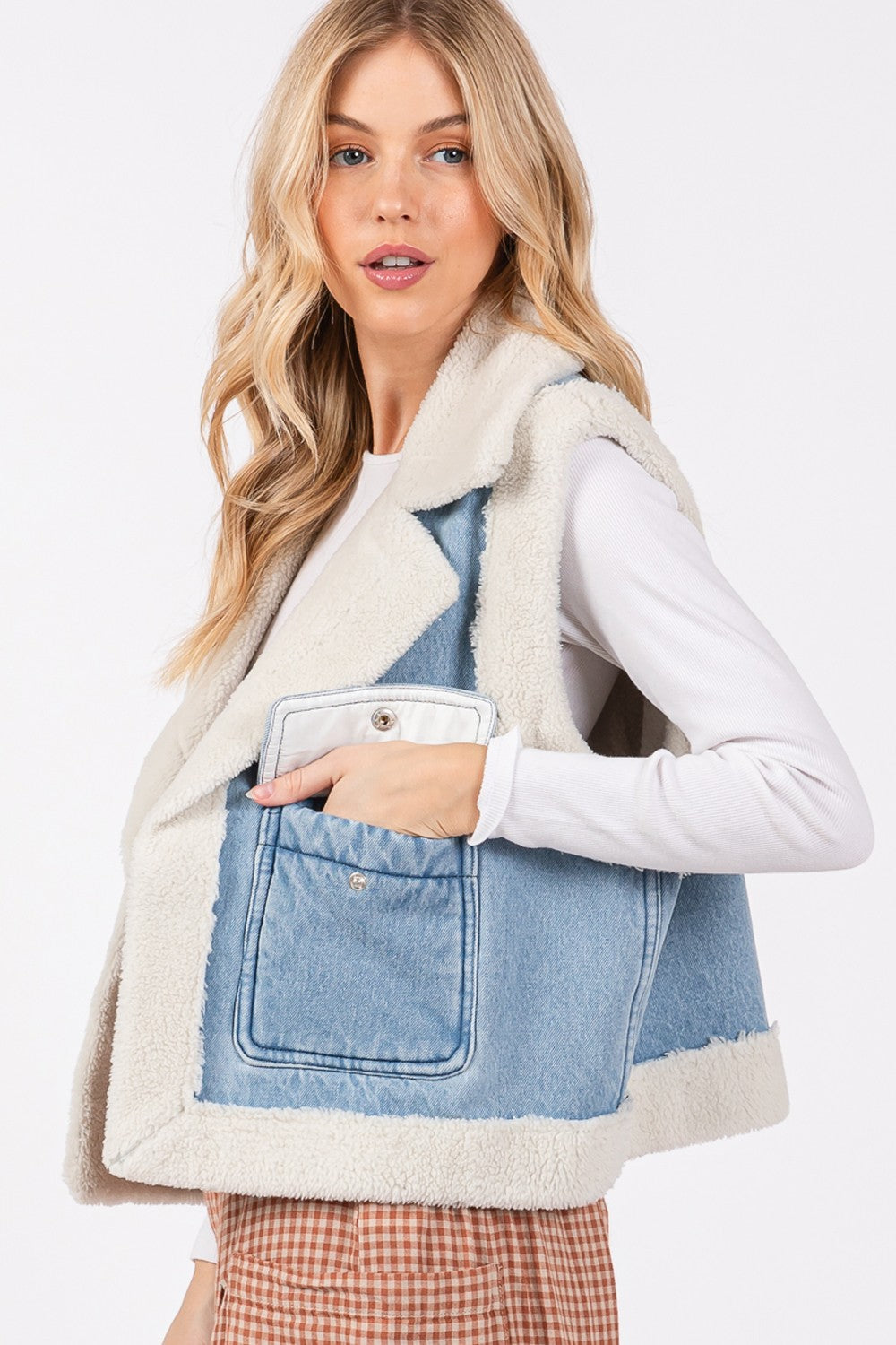 Denim Blue Sherpa Vest