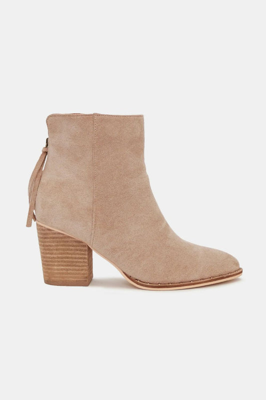 Vegan Suede Ankle Booties in Taupe