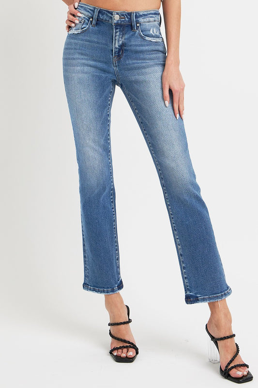 Dark Wash Mid Rise Straight Leg Jeans