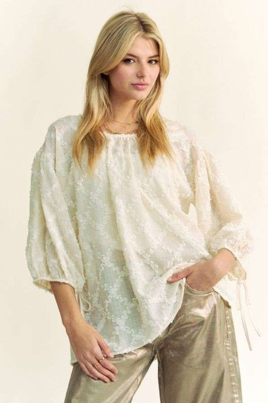 Three-Quarter Sleeve Blouse in Cream