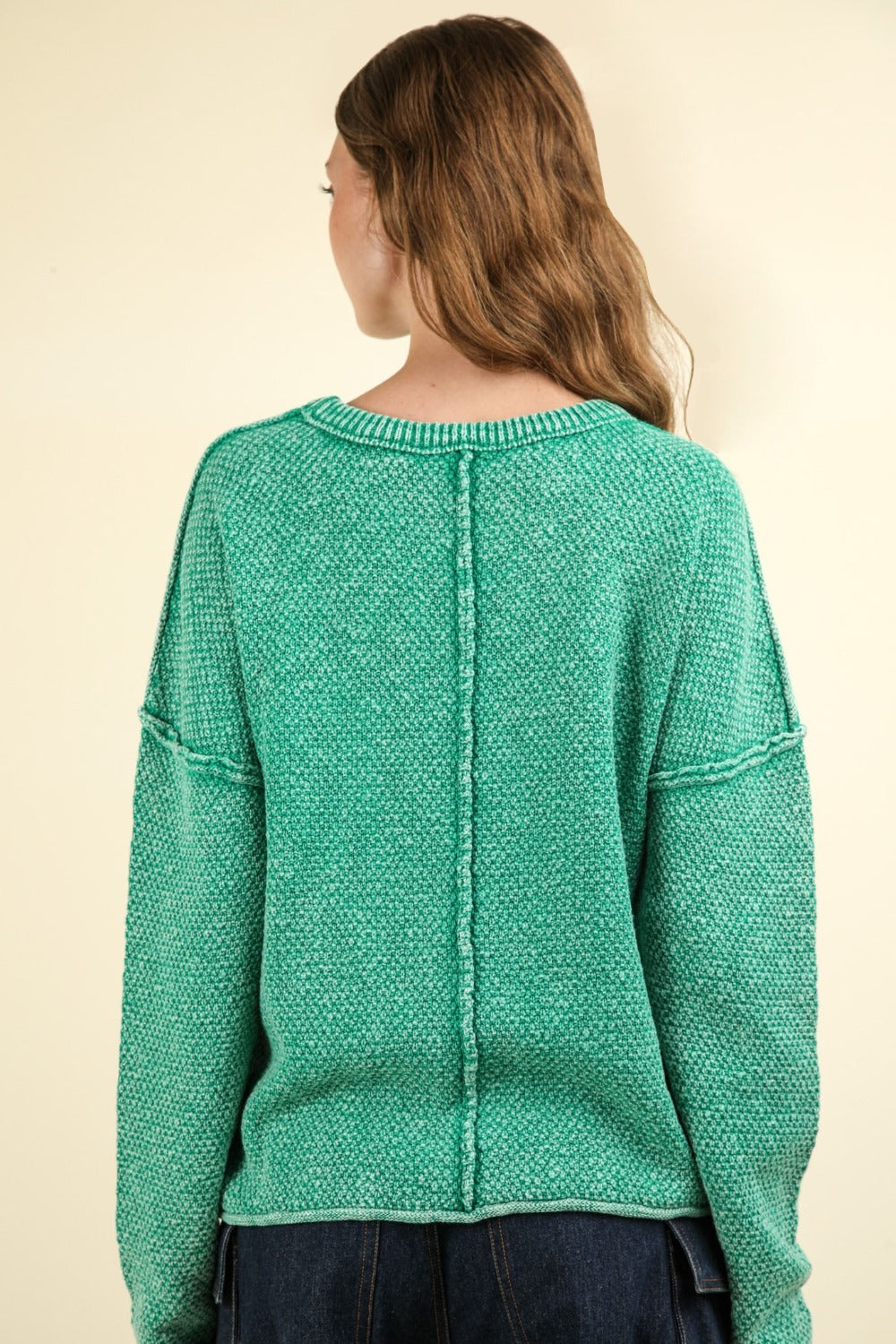 Mineral Washed Exposed Seams Sweater in Kelly Green