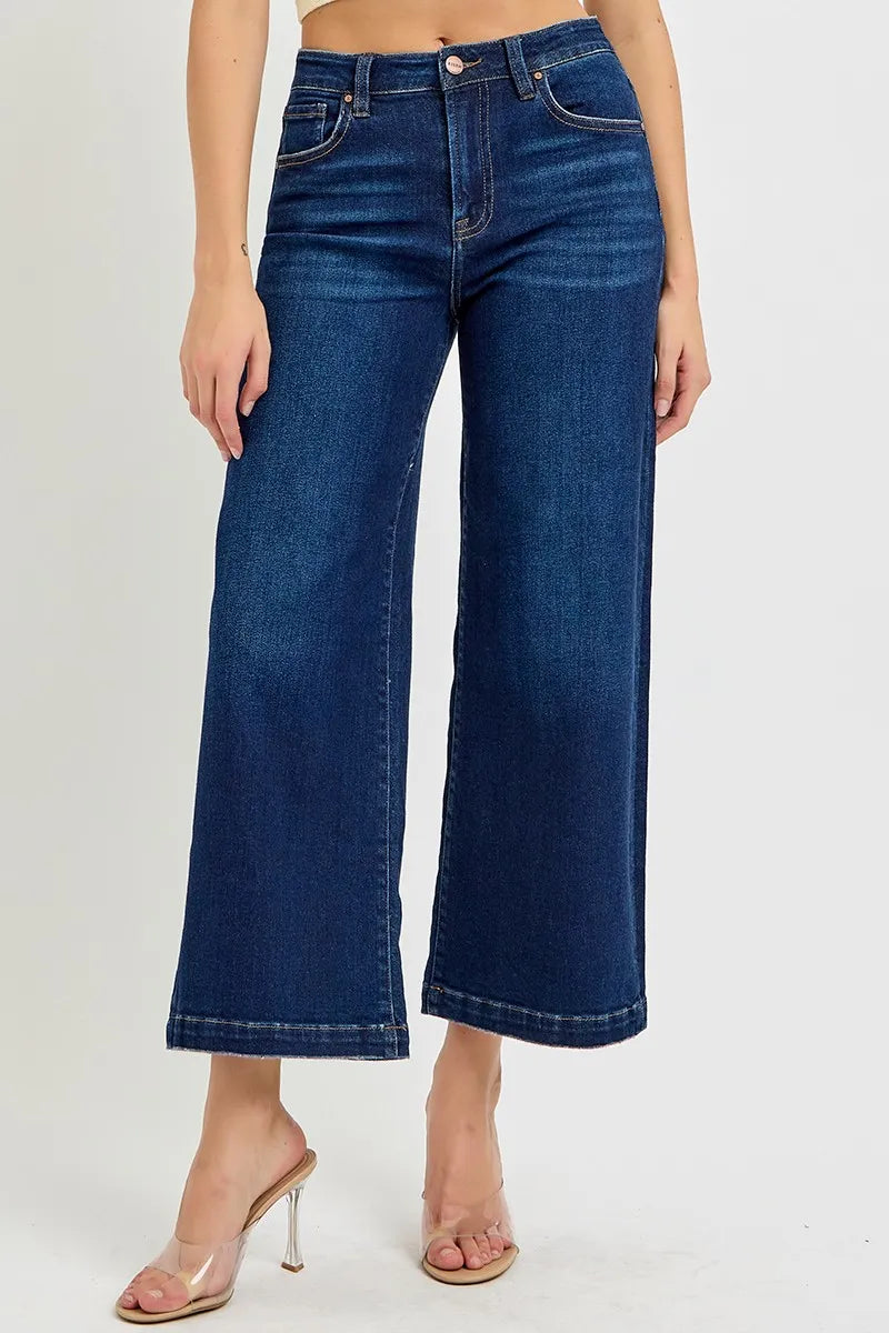 Dark Wash Wide Leg Cropped Jeans
