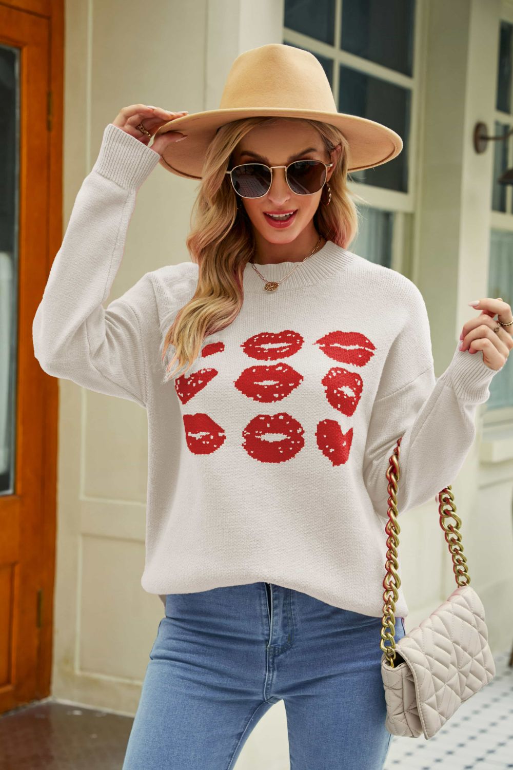 Kiss Graphic Dropped Shoulder Tunic Sweater