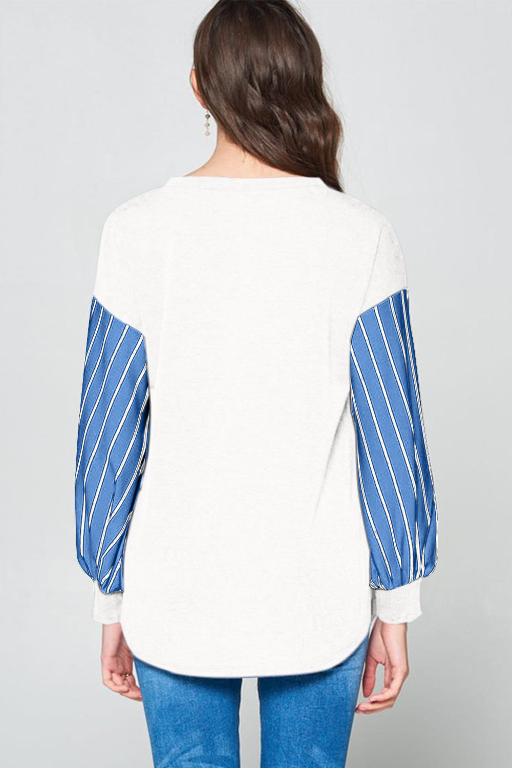 French Terry Striped Long Sleeve Top in Ivory