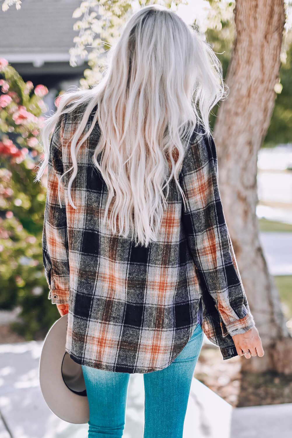 Black Plaid Curved Hem Tunic Shirt