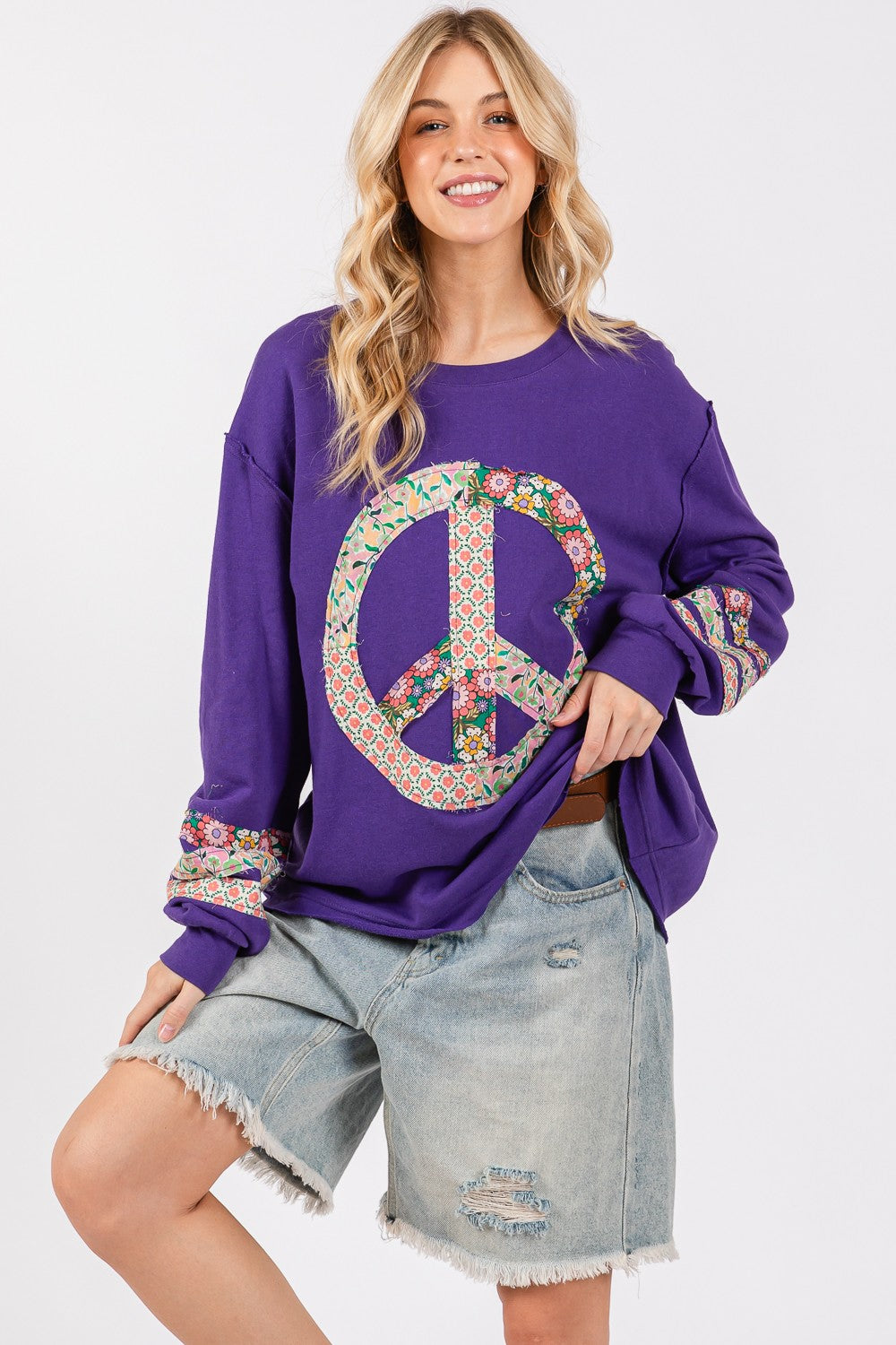 Peace Patch Long Sleeve Top in Blueberry