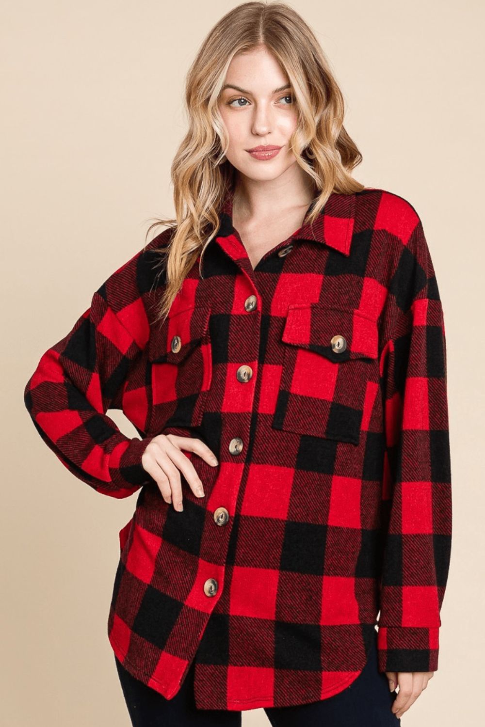 Red Plaid Button Down Long Sleeve Shirt