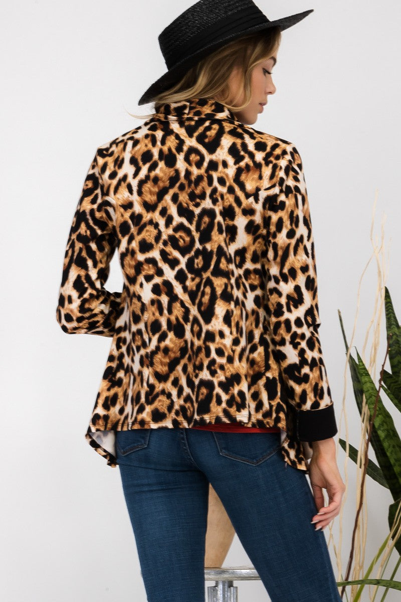 Leopard Print Open Front Blazer