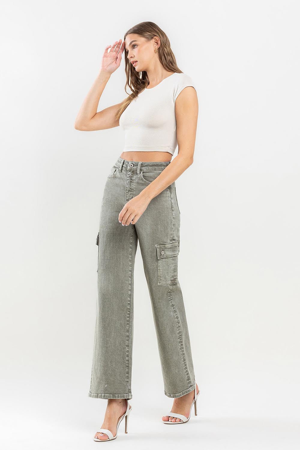 90's Super High Rise Cargo Jeans in VetiverJeansVervet by Flying Monkey