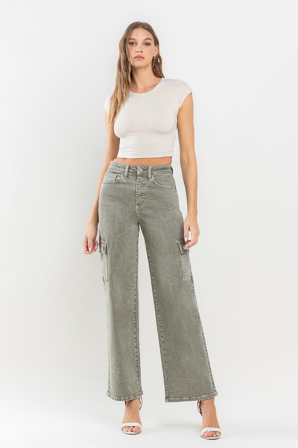 90's Super High Rise Cargo Jeans in VetiverJeansVervet by Flying Monkey