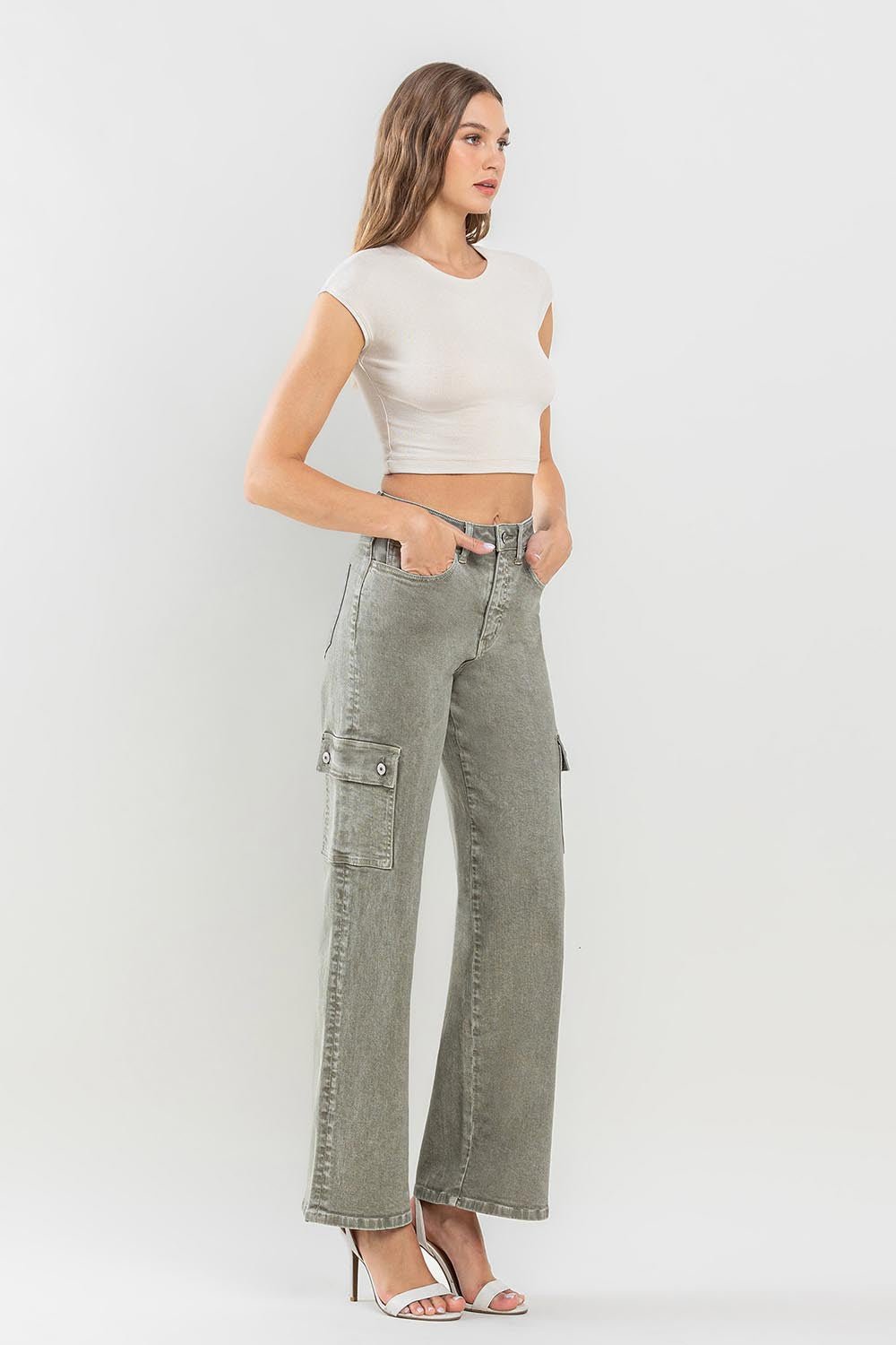 90's Super High Rise Cargo Jeans in VetiverJeansVervet by Flying Monkey