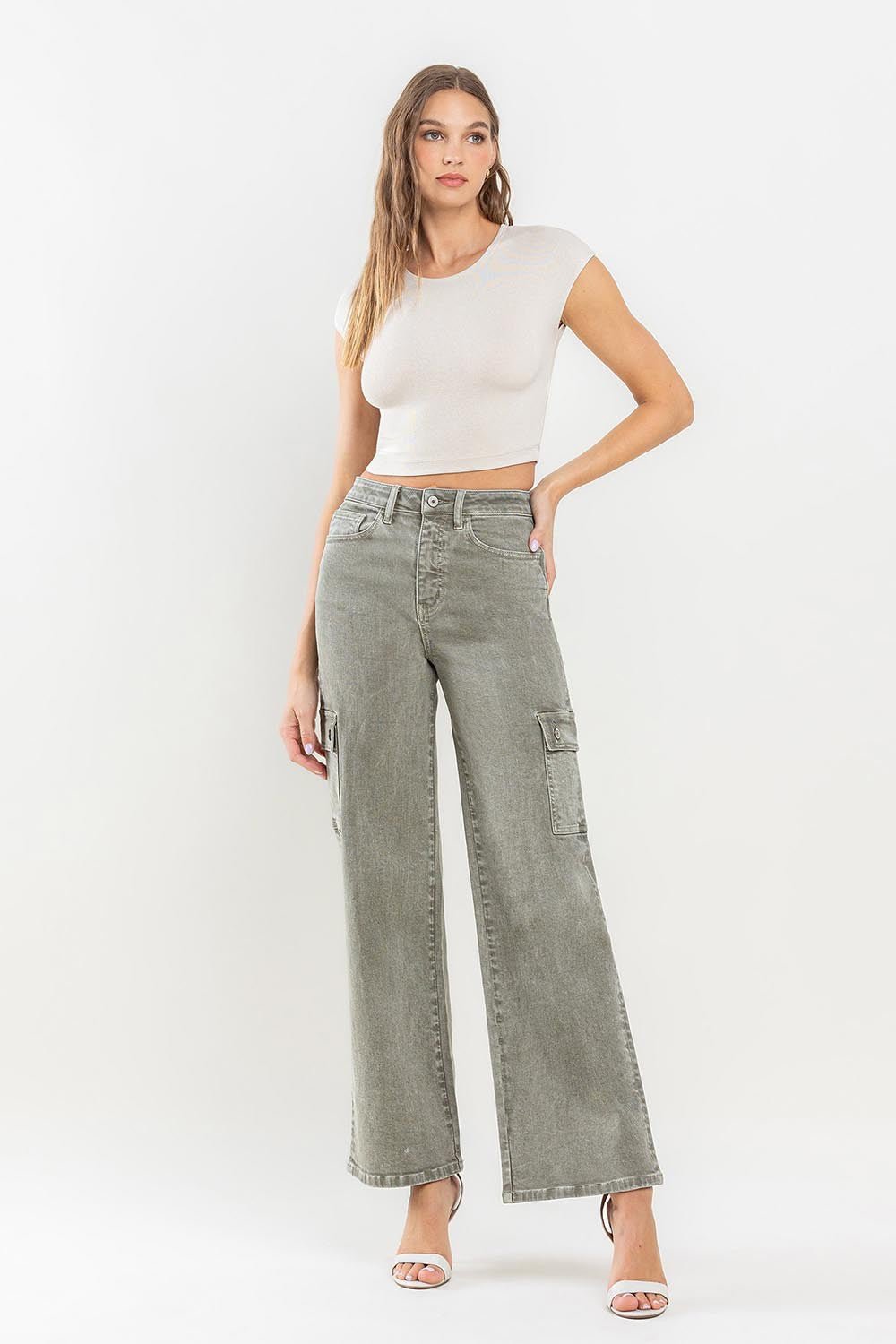 90's Super High Rise Cargo Jeans in VetiverJeansVervet by Flying Monkey