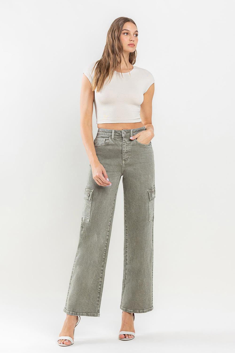 90's Super High Rise Cargo Jeans in VetiverJeansVervet by Flying Monkey