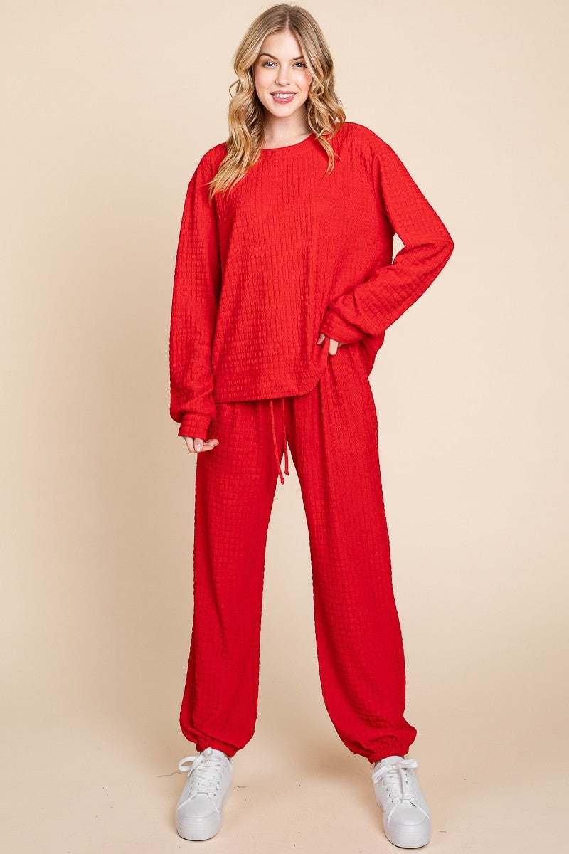 Red Long Sleeve Top & Pants Lounge Set