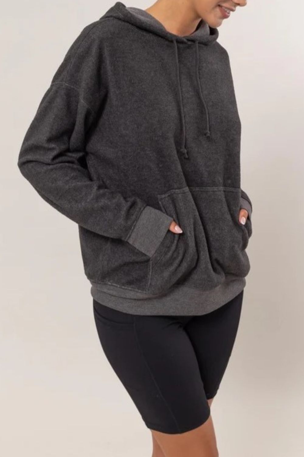 Brushed Long Sleeve Hoodie in Charcoal