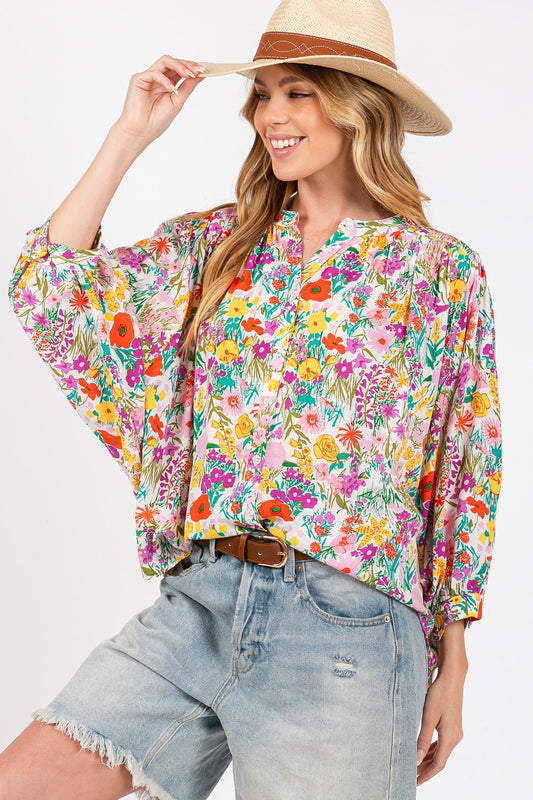 Multicolor Button Down Floral Shirt