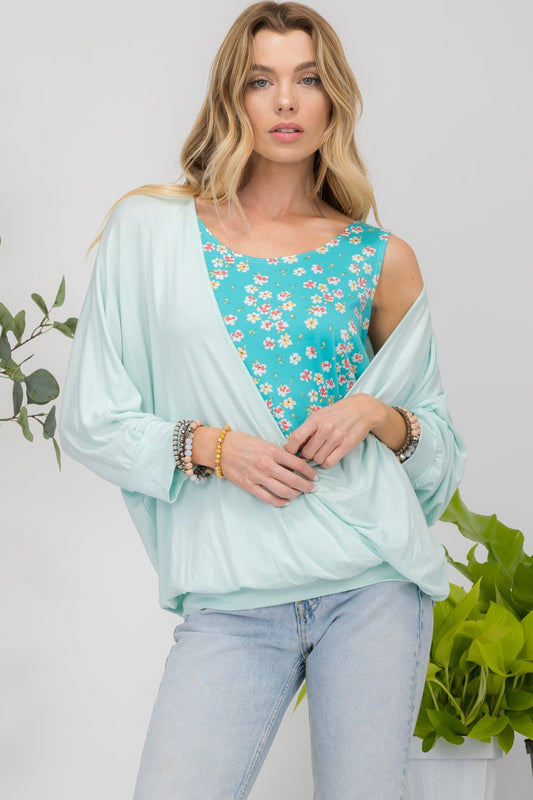 Floral Layered Look Top in Mint