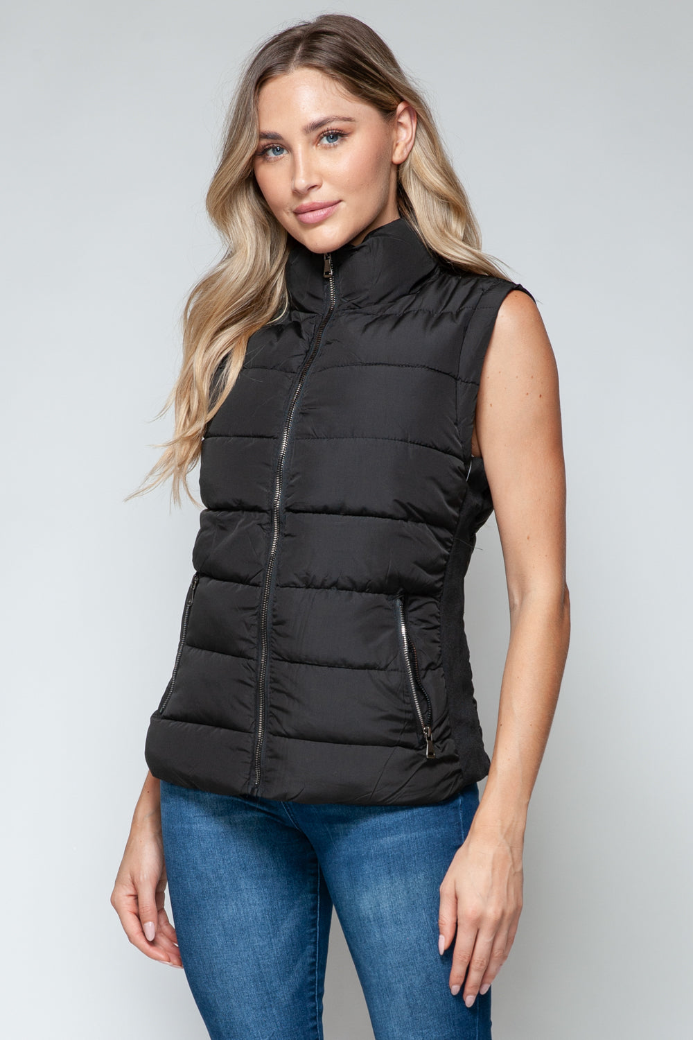 Black Zip Up Turtleneck Vest with Pockets