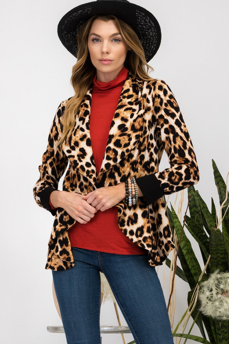 Leopard Print Open Front Blazer