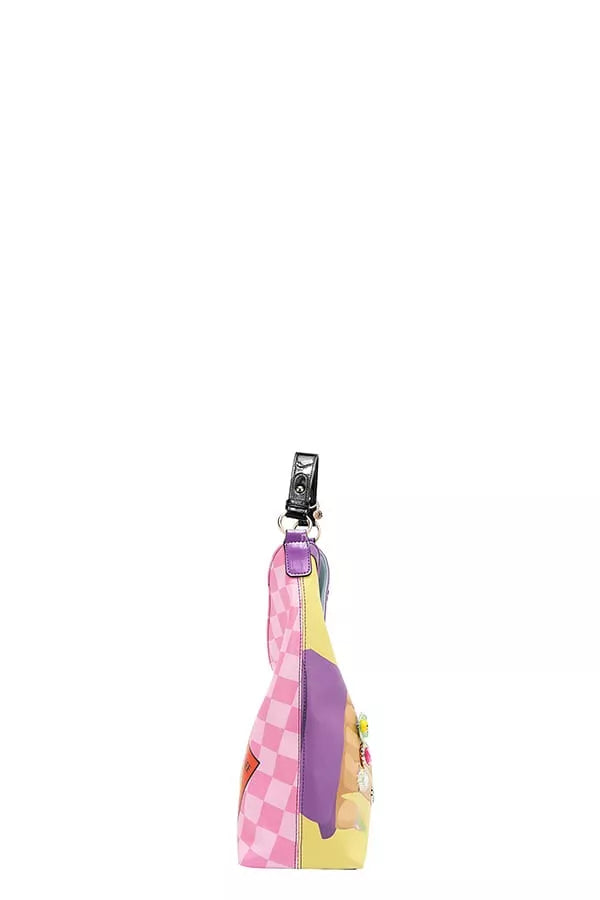 Colorful checkered bag with a zipper on a white background