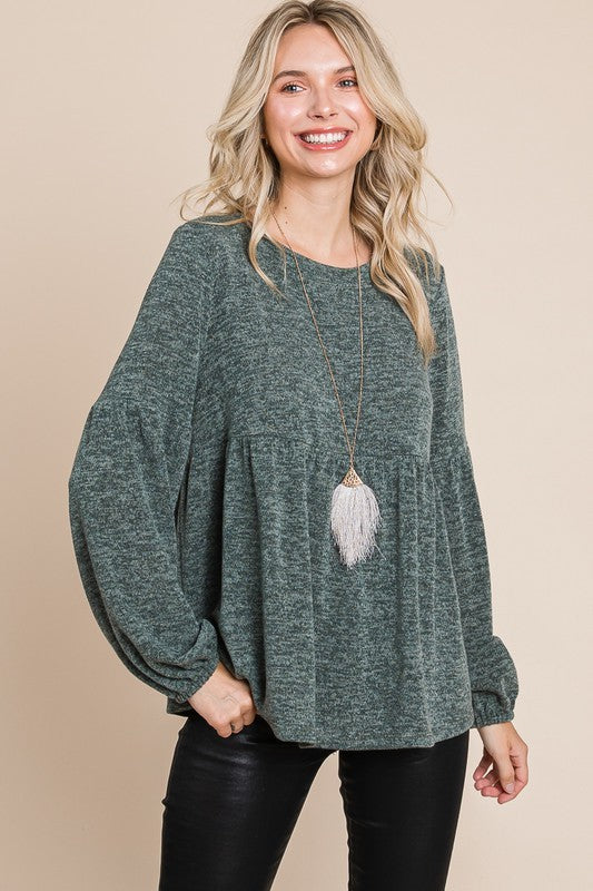 Heathered Babydoll Top in Olive