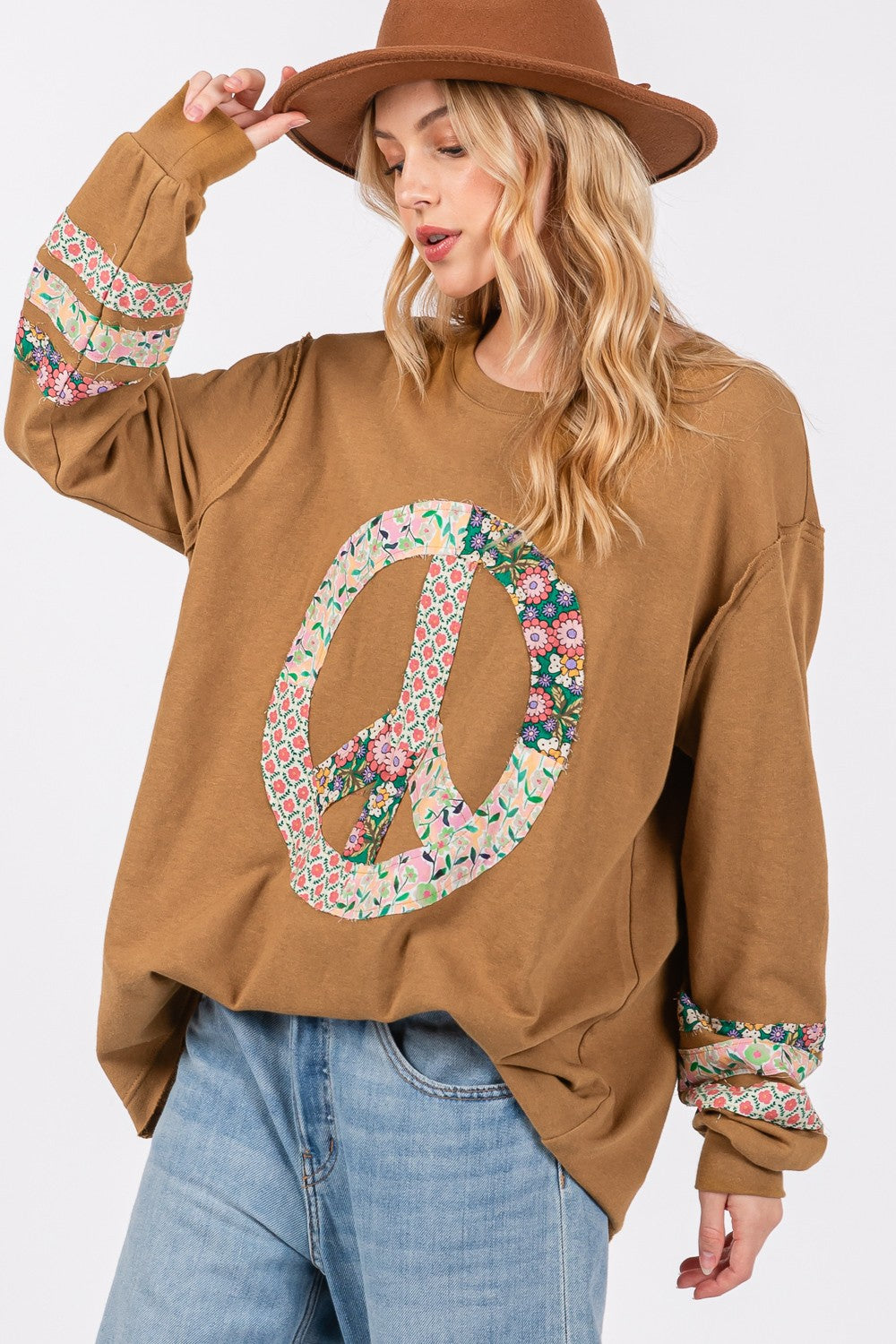 Peace Patch Long Sleeve Top in Bronze