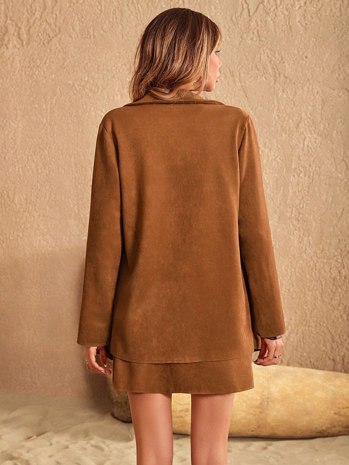 Button Up Jacket & Mini Skirt Set in Caramel