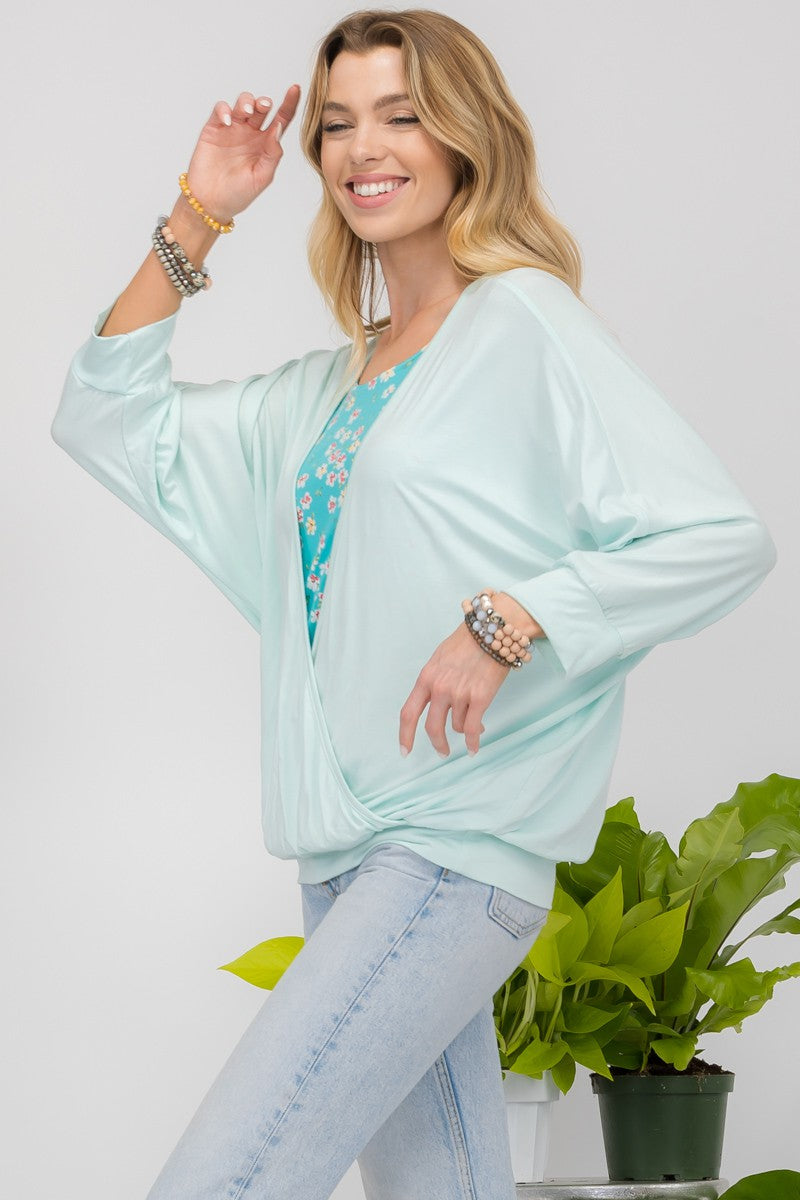 Floral Layered Look Top in Mint