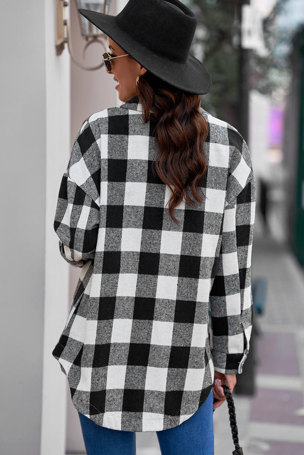 Plaid Curved Hem Longline Shacket