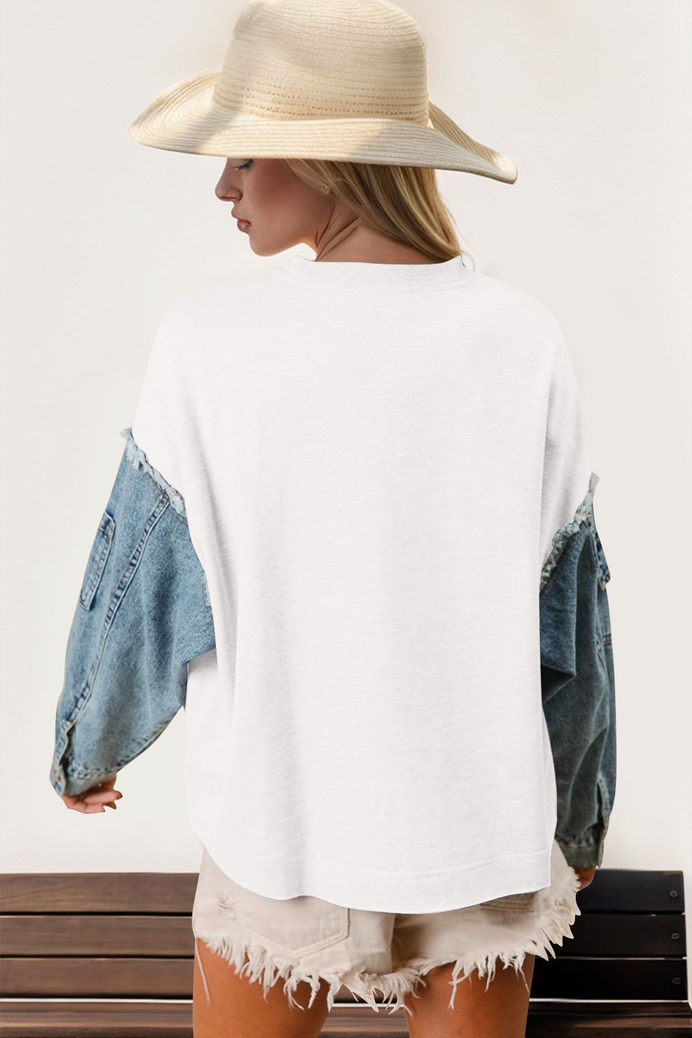 Raw Edge Denim Star Contrast Sweatshirt