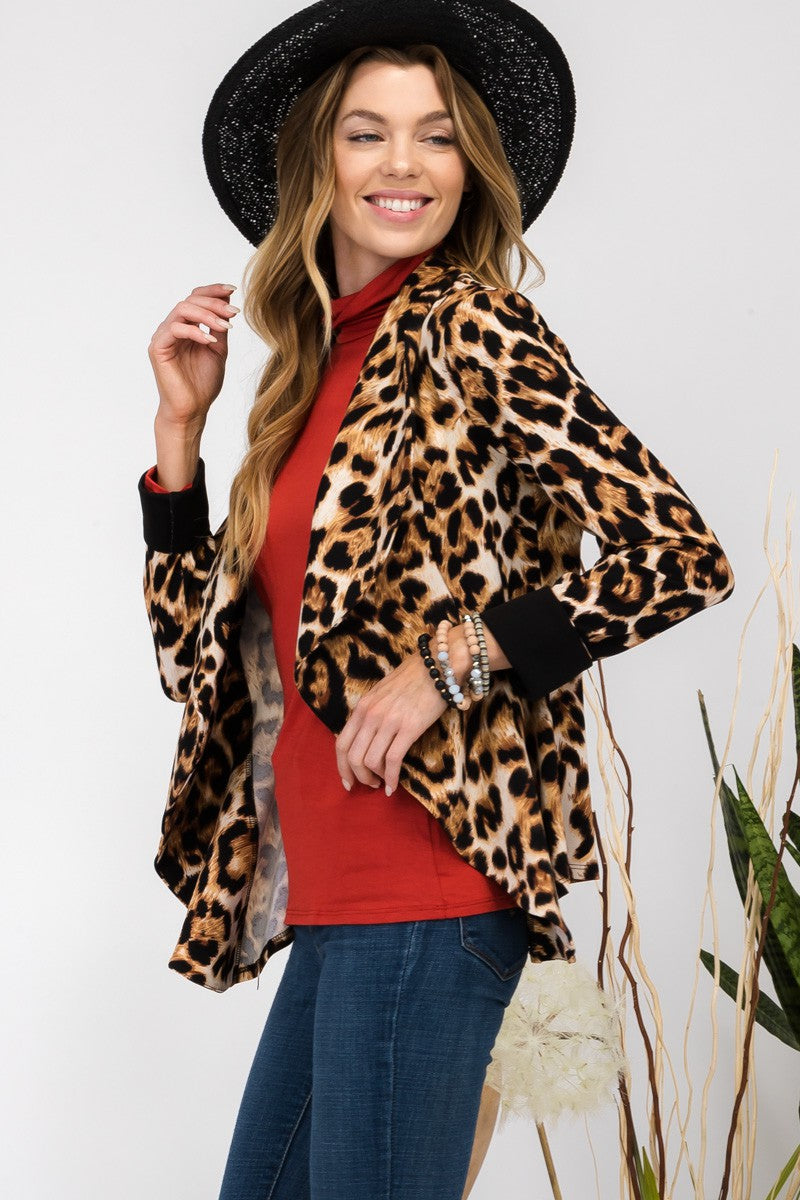 Leopard Print Open Front Blazer