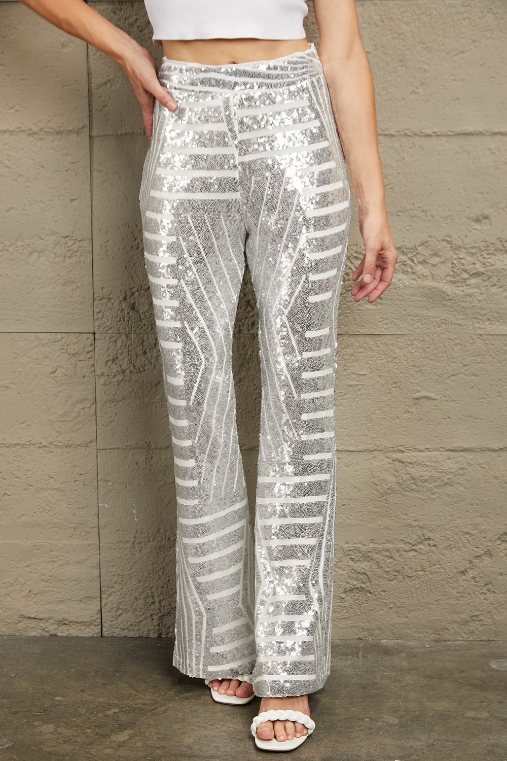 Sequined High Waist Flared Pants