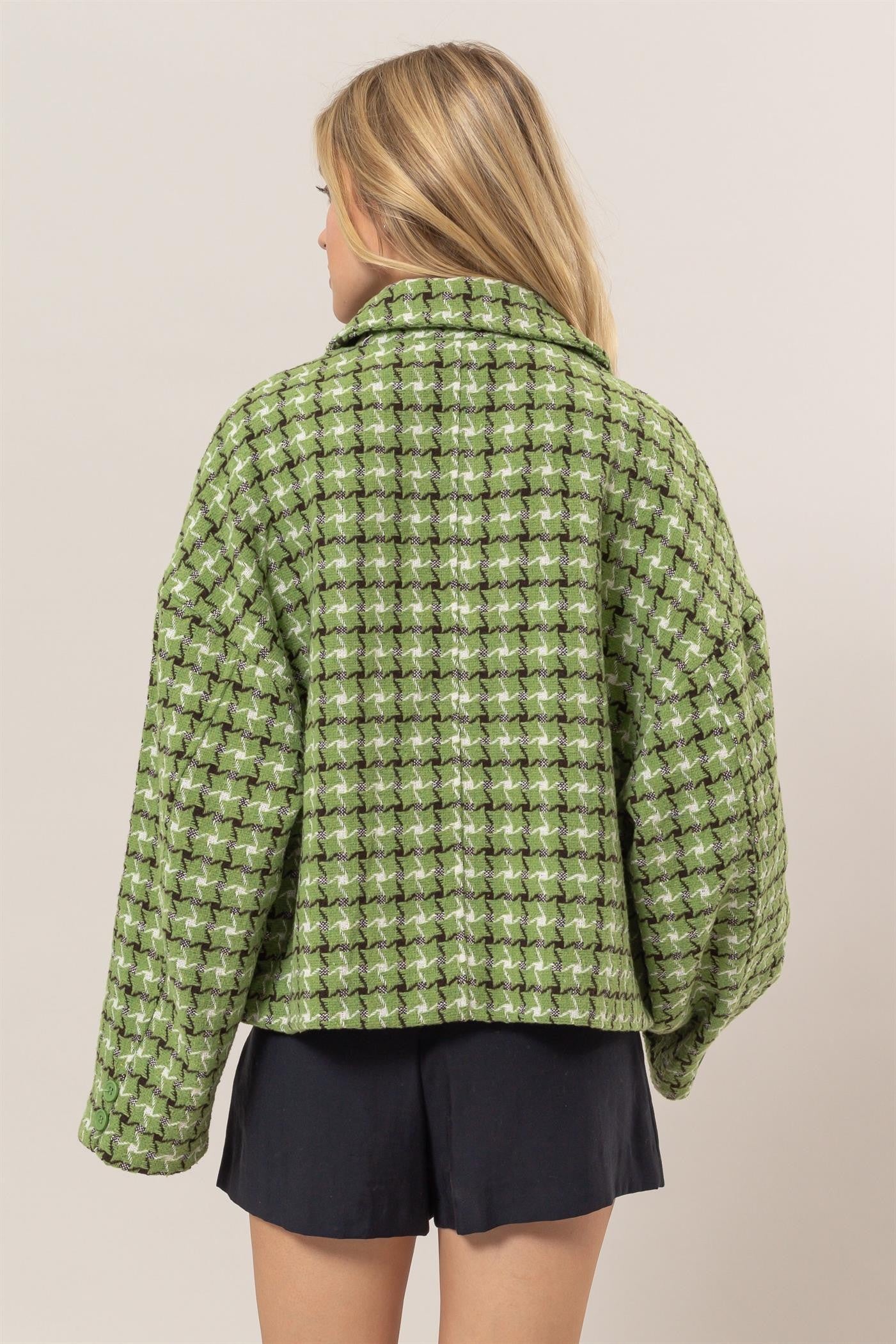 Green Tweed Plaid Button Up Jacket