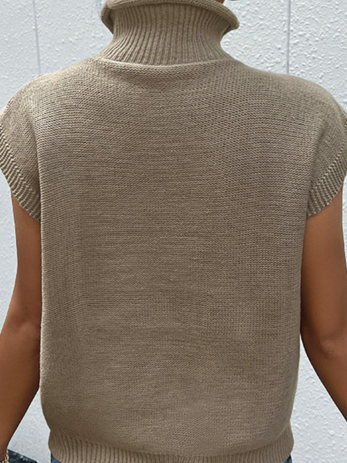 Brown Mixed Knit Turtleneck Sweater Vest