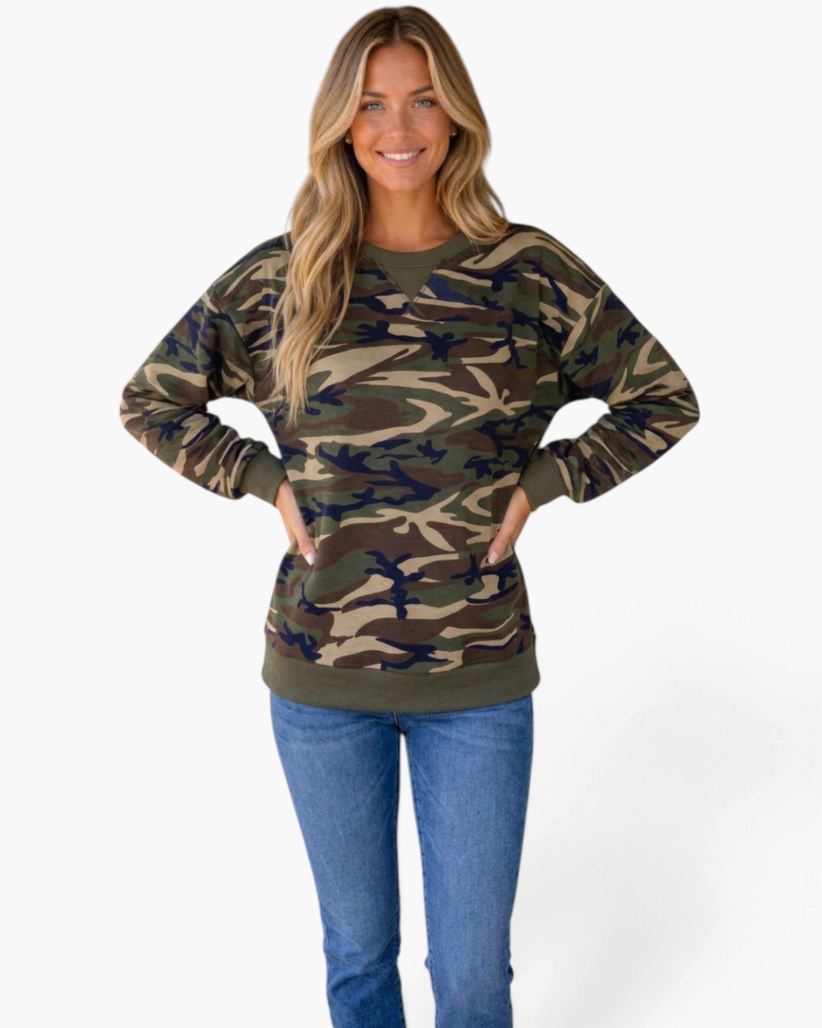 Olive & Navy Camo Crewneck Sweatshirt