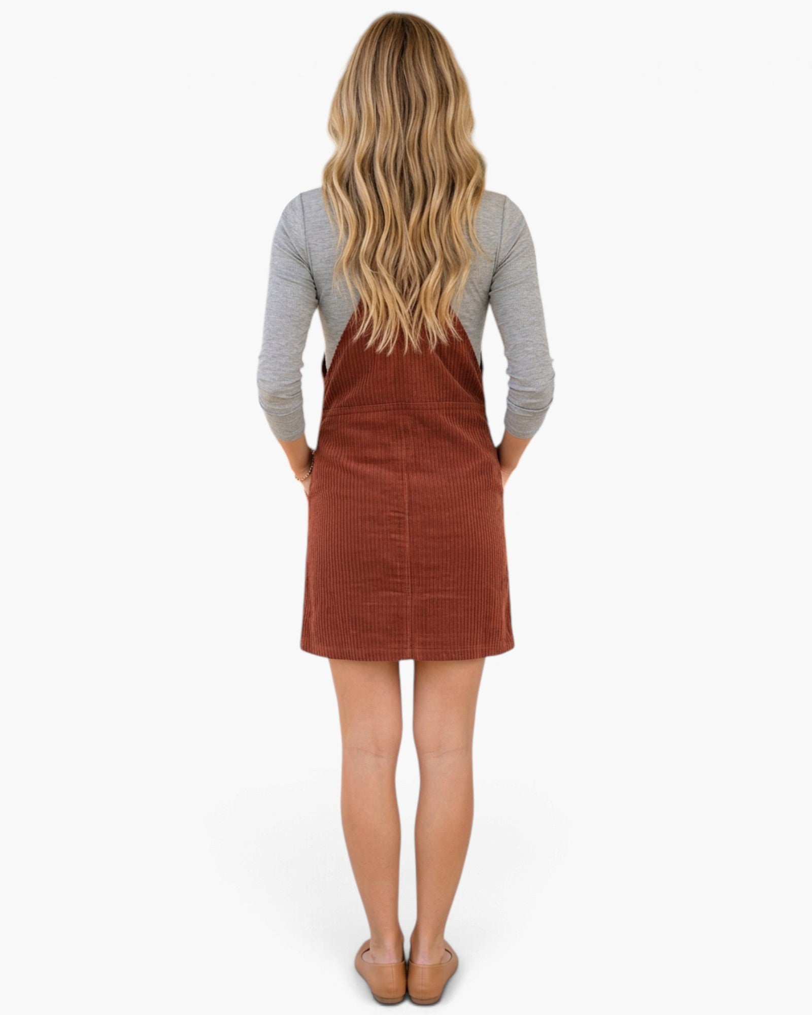 Rust Zip-Front Corduroy Pinafore Mini Dress