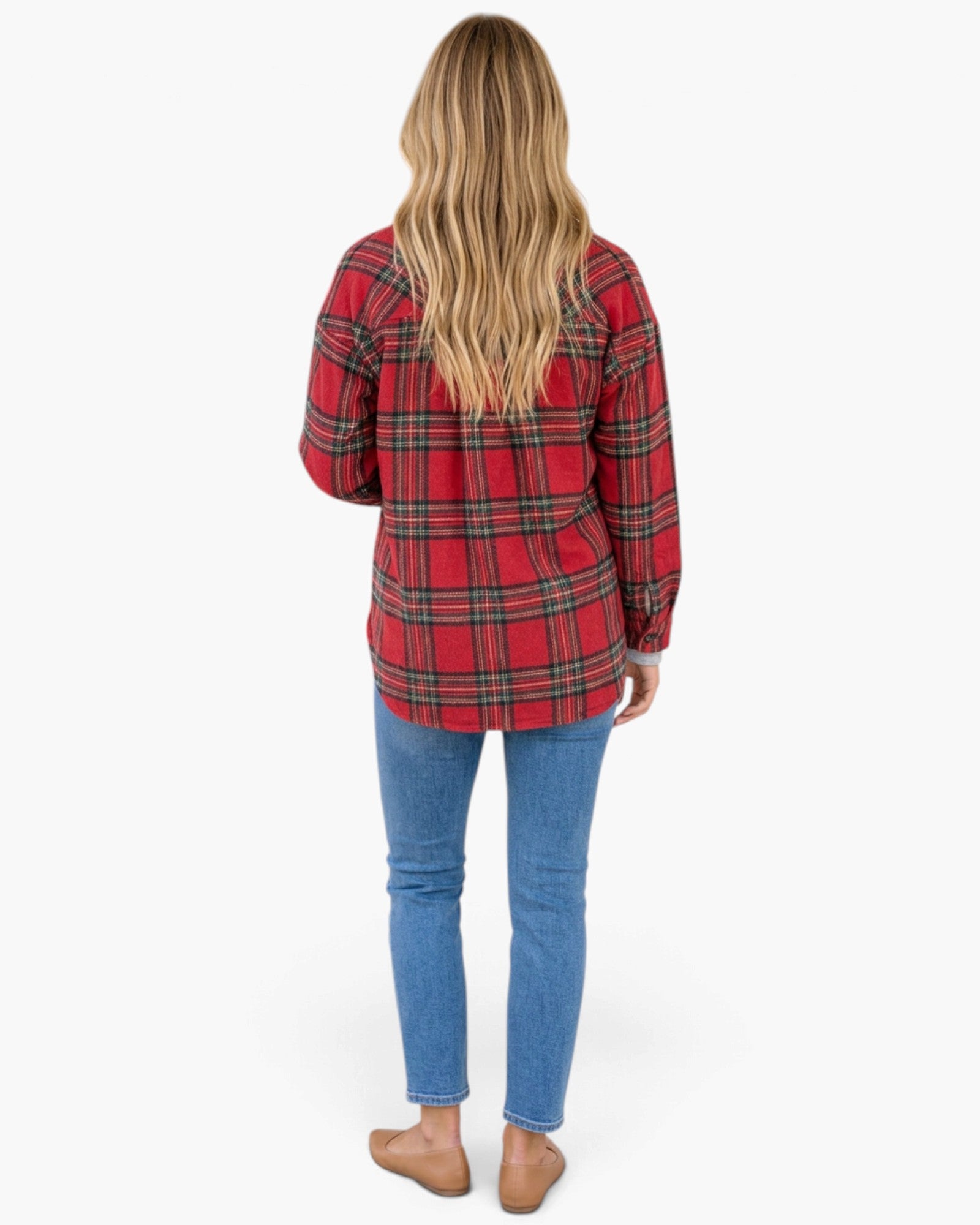 Red & Green Plaid Button-Up Shacket