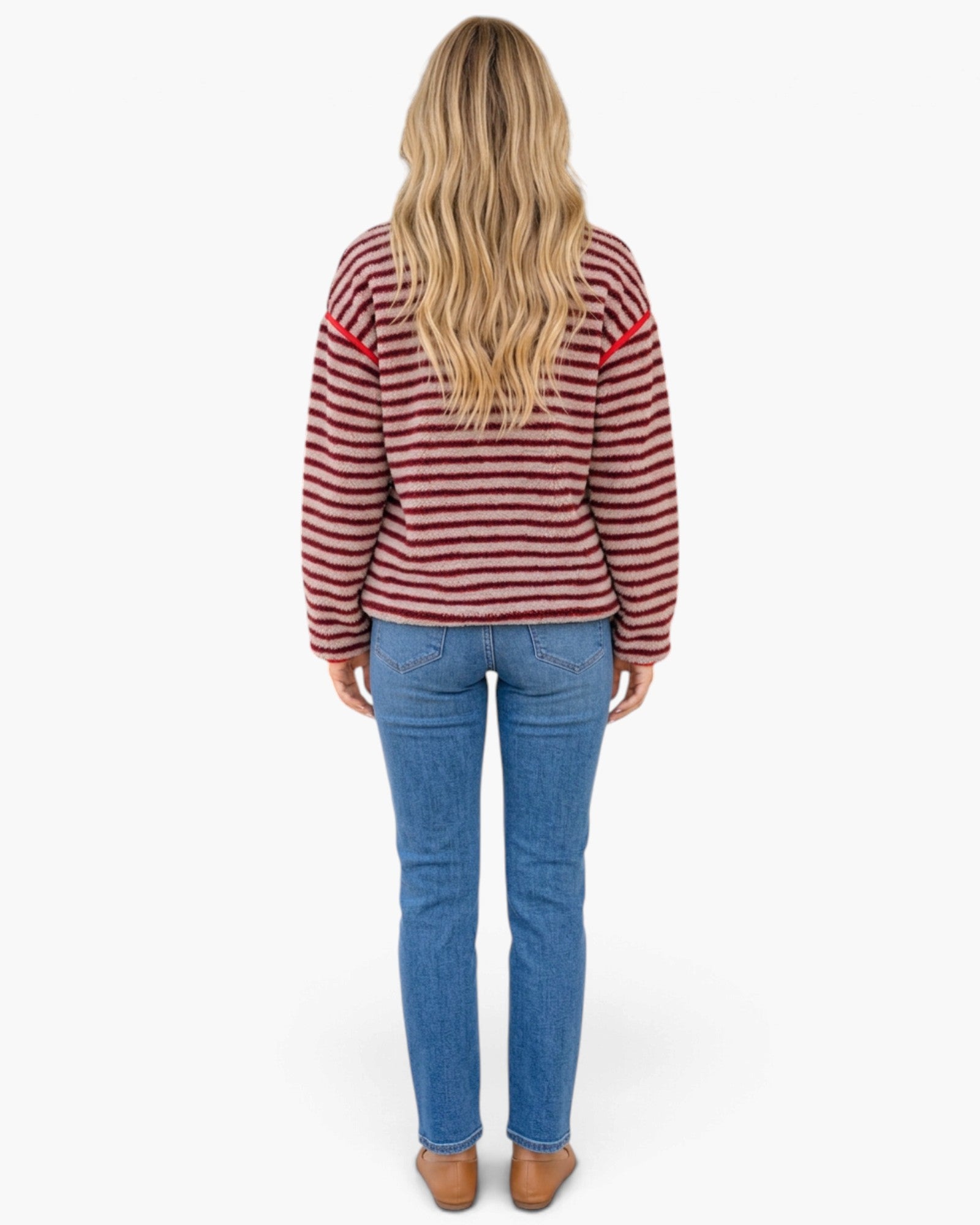 Red & Cream Striped Fleece Pullover