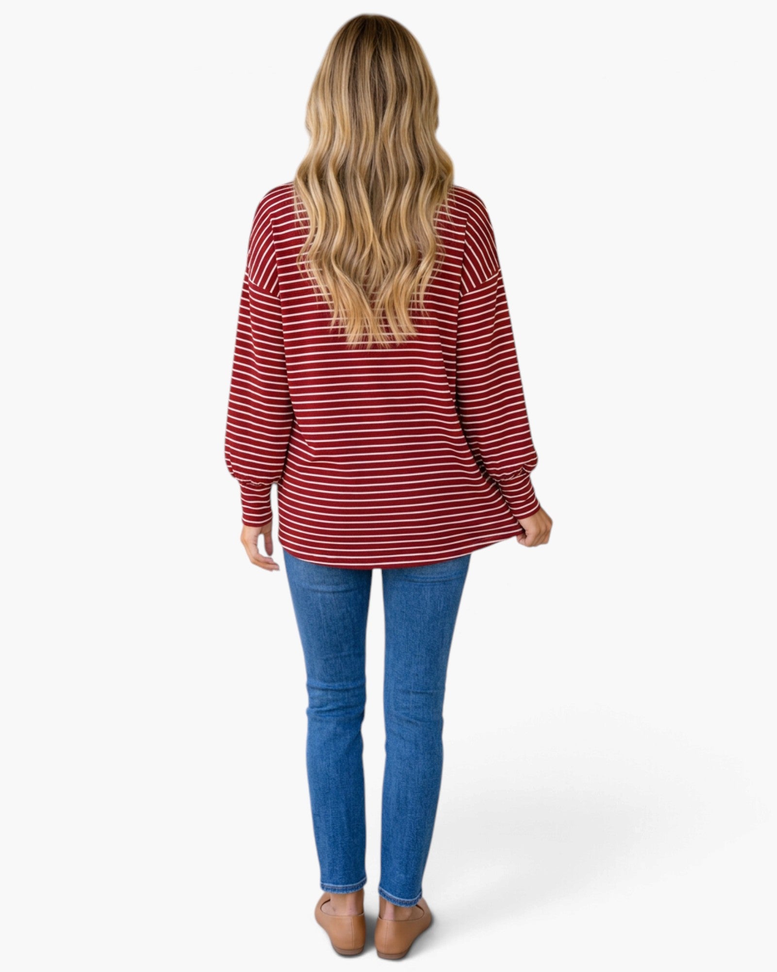 Red & Ivory Striped Long-Sleeve Top
