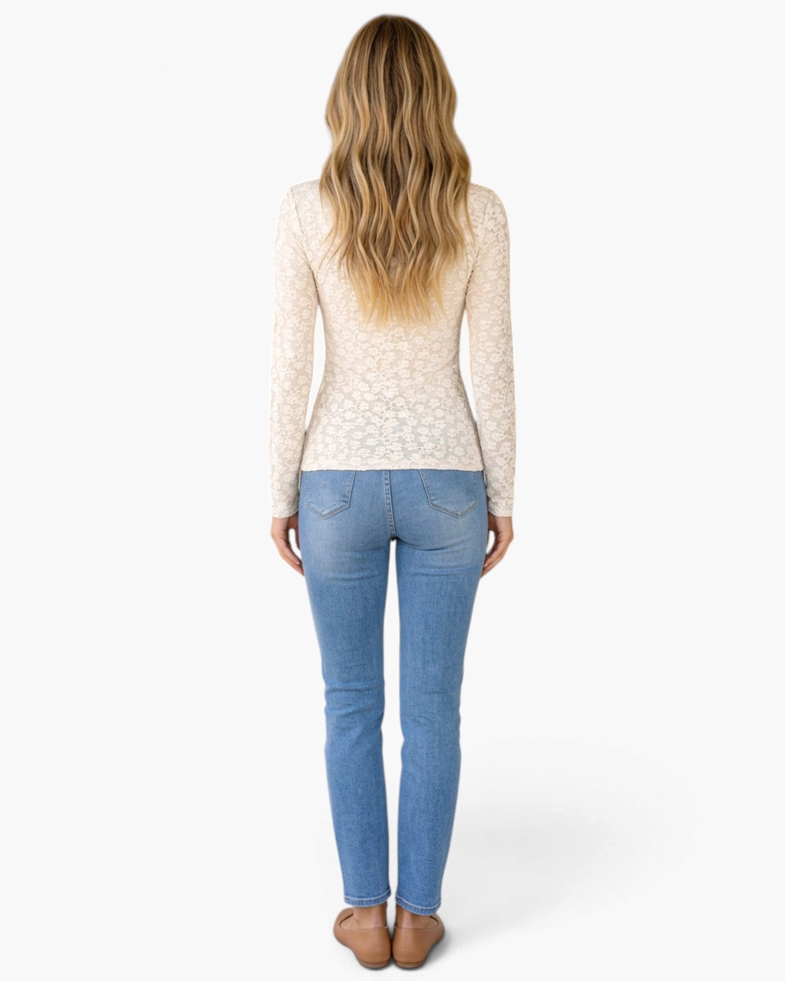Ivory Floral Lace Long-Sleeve Top