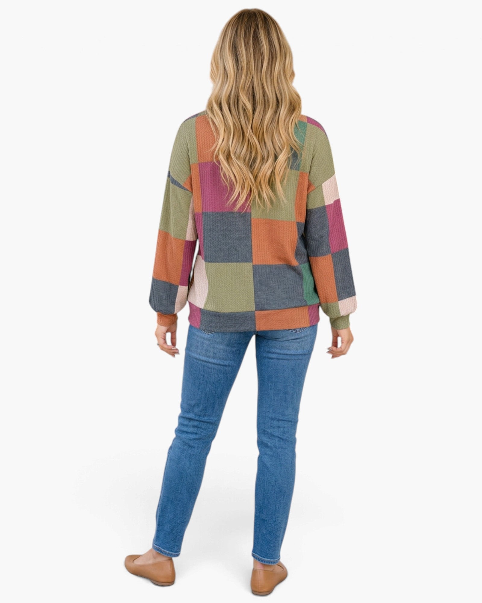 Olive & Multicolor Color Block Waffle Knit Top