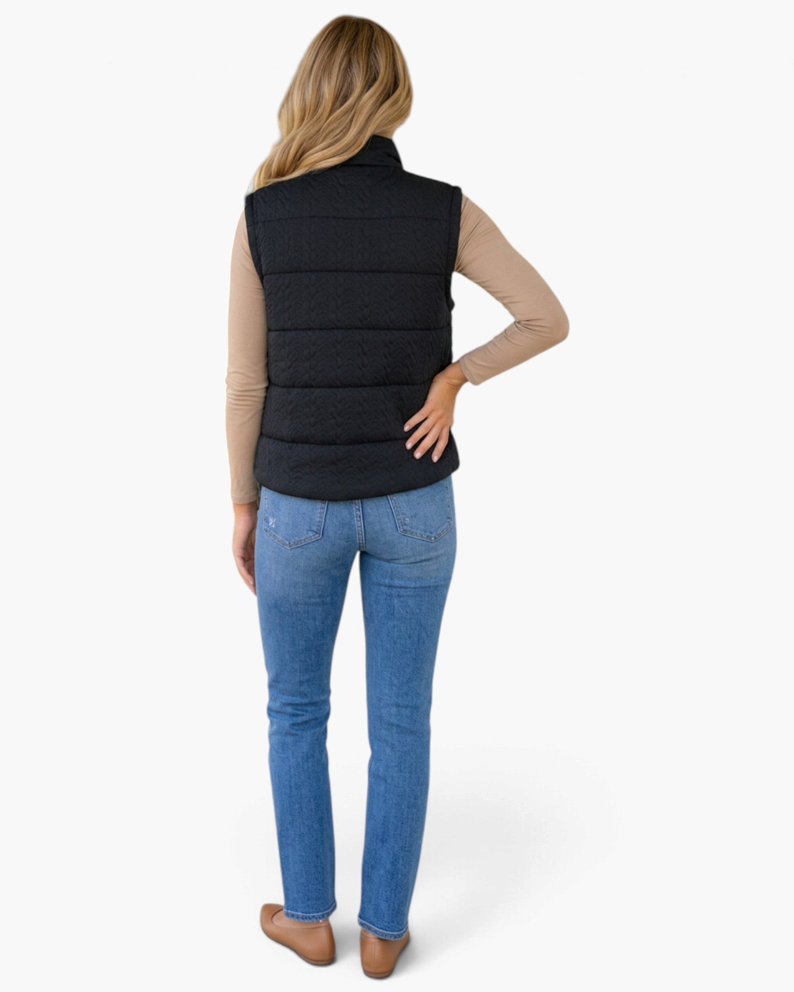 Black Textured Quilted Puffer Vest