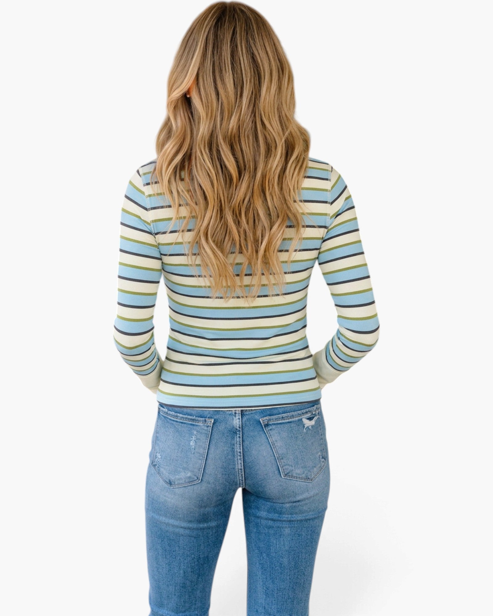 Light Blue & Cream Striped Long Sleeve Top