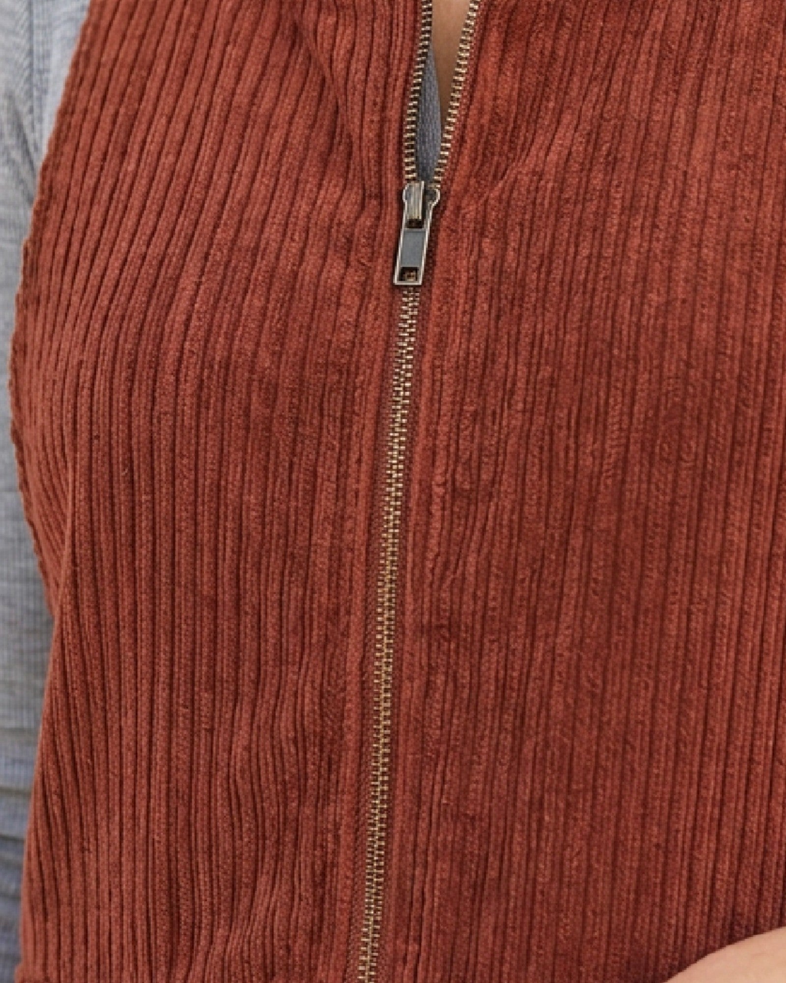 Rust Zip-Front Corduroy Pinafore Mini Dress