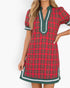Red & Green Plaid Scallop-Trim Mini Dress